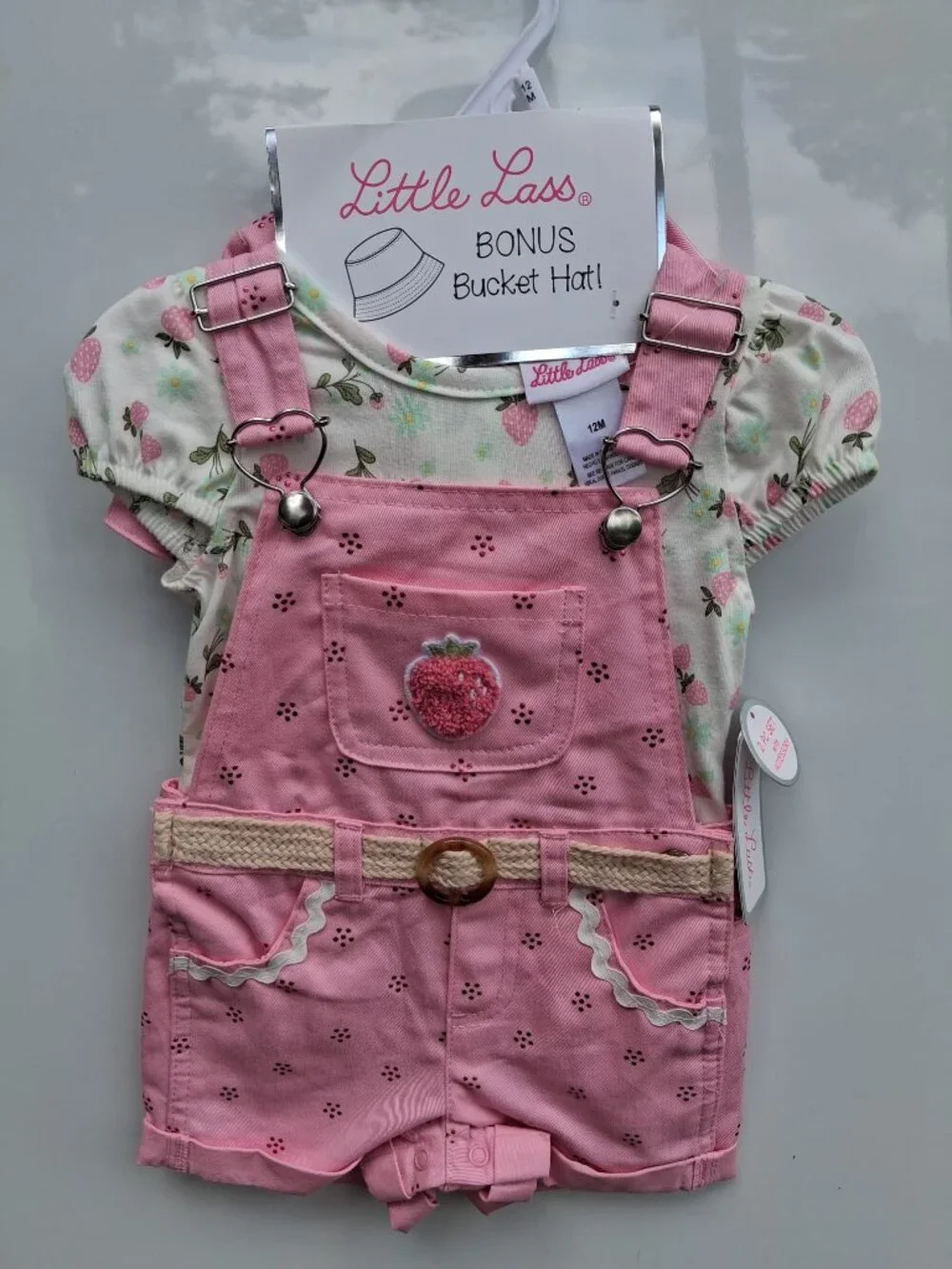 Little Lass 2-Piece Shortalls & Strawberry Top Set